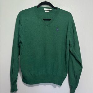 PETER MILLAR 100% Extrafine Italian Merino Wool V-Neck Sweater L Green Grandpa